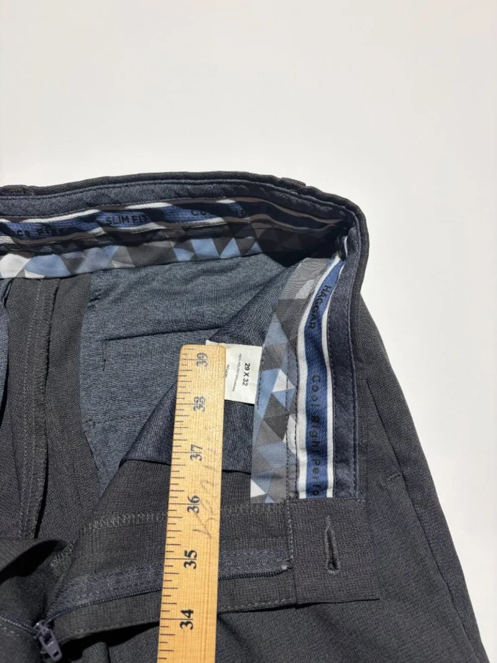 Tailored straight-leg gray dress pants by Hagger.